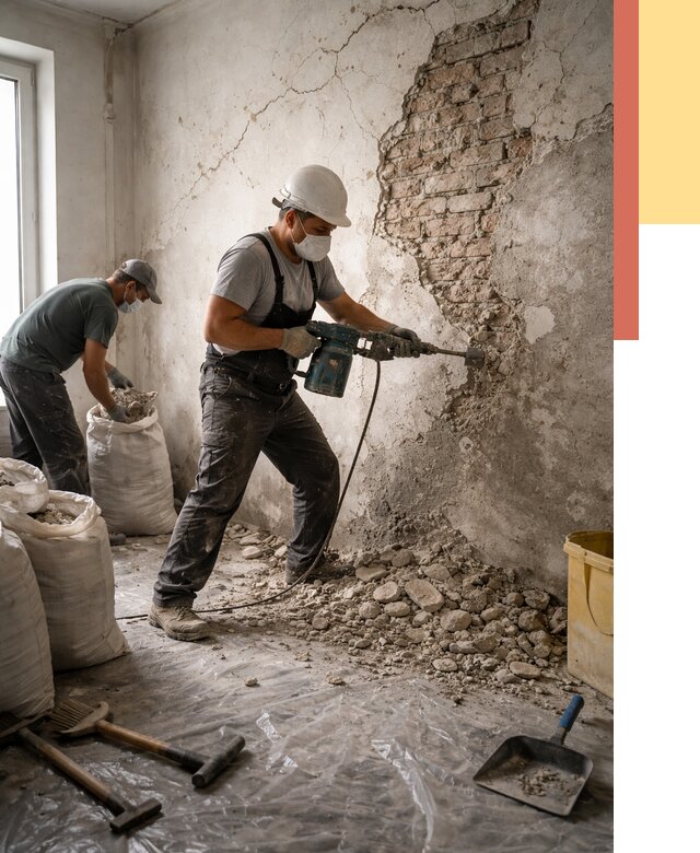 Демонтаж штукатурки со стен в Наро-Фоминске от 7376 руб/м² — быстро и недорого | ОТДЕЛОЧНИК-Нр-