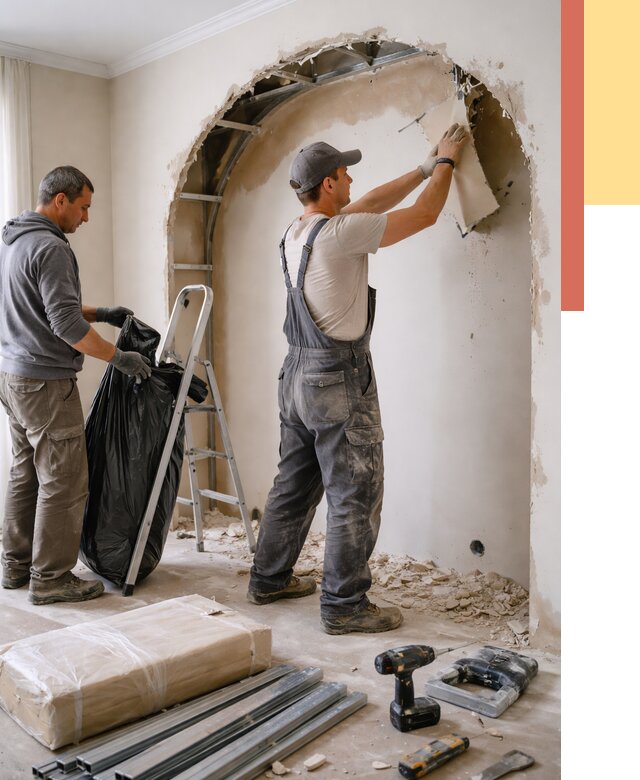 Демонтаж арки из гипсокартона в Наро-Фоминске от 3586 руб. — услуги под ключ | ОТДЕЛОЧНИК-Нр-