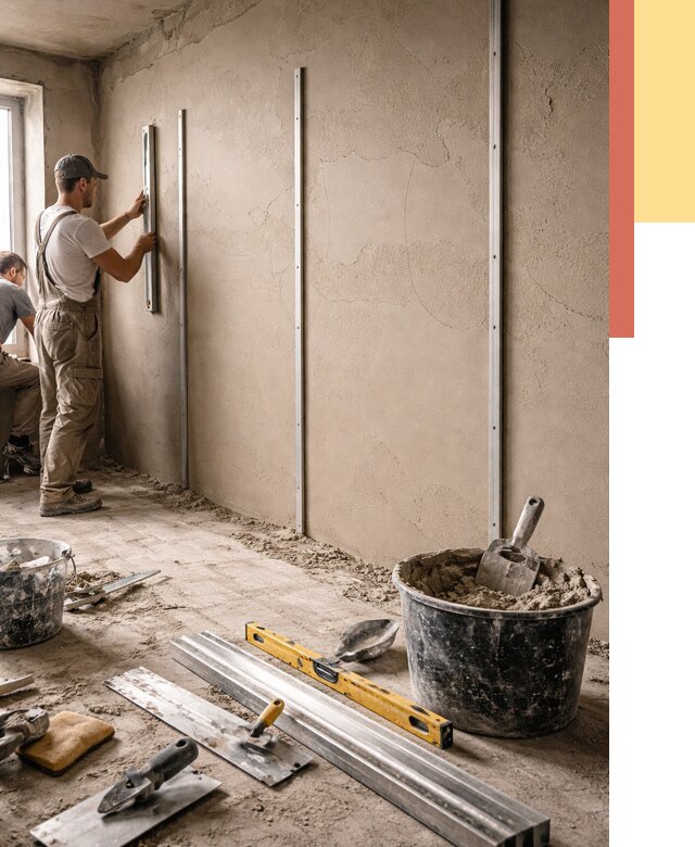 Штукатурка стен по маякам в Наро-Фоминске от 5635 руб./м² — выравнивание под ключ | ОТДЕЛОЧНИК-Нр-