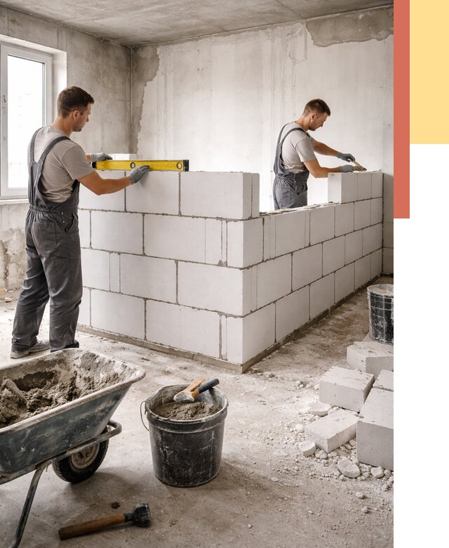 Кладка перегородок из ПГП в Наро-Фоминске от 2561 руб./м2 — монтаж и возведение под ключ | ОТДЕЛОЧНИК-Нр-