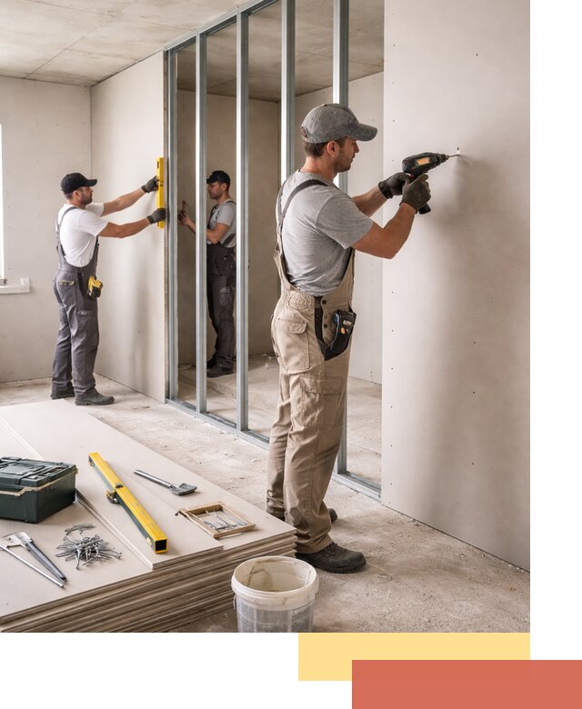 Однослойная перегородка из гипсокартона в Наро-Фоминске под ключ, монтаж и отделка