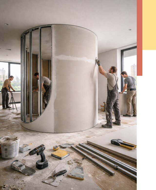 Радиусная перегородка из гипсокартона в Наро-Фоминске от 2971 руб. под ключ | ОТДЕЛОЧНИК-Нр-