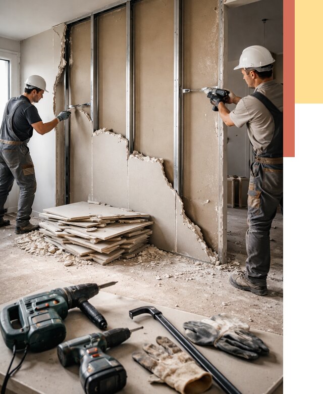 Демонтаж перегородки из гипсокартона в Наро-Фоминске от 1229 руб. быстро и недорого | ОТДЕЛОЧНИК-Нр-