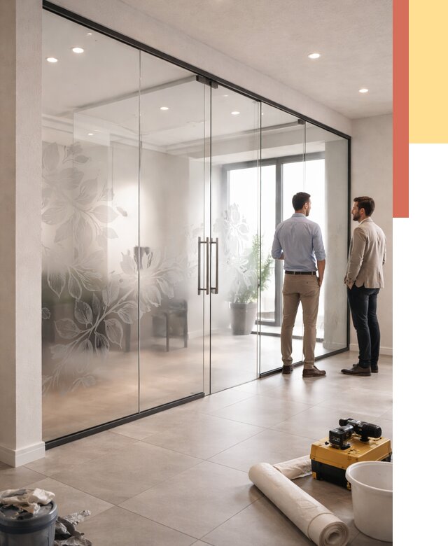 Стеклянные перегородки с рисунком в Наро-Фоминске от 12806 руб. монтаж и нанесение | ОТДЕЛОЧНИК-Нр-