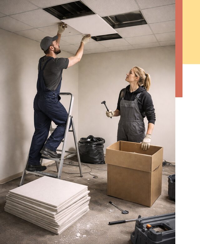 Демонтаж потолочной плитки в Наро-Фоминске от 4610 руб. быстро и недорого | ОТДЕЛОЧНИК-Нр-