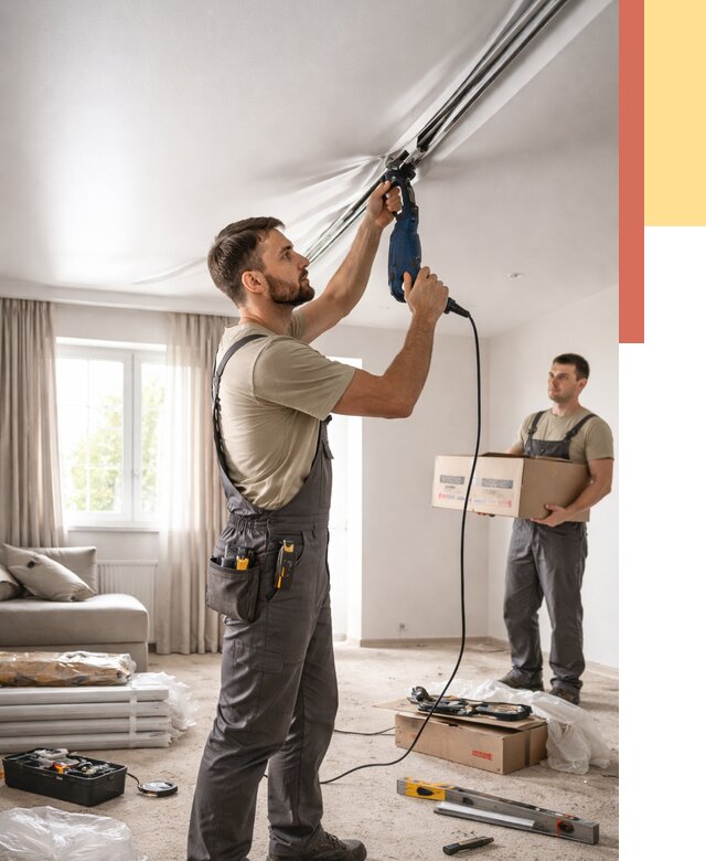 Монтаж сатинового натяжного потолка в Наро-Фоминске от 3586 руб. | Быстро, недорого — ОТДЕЛОЧНИК-Нр-