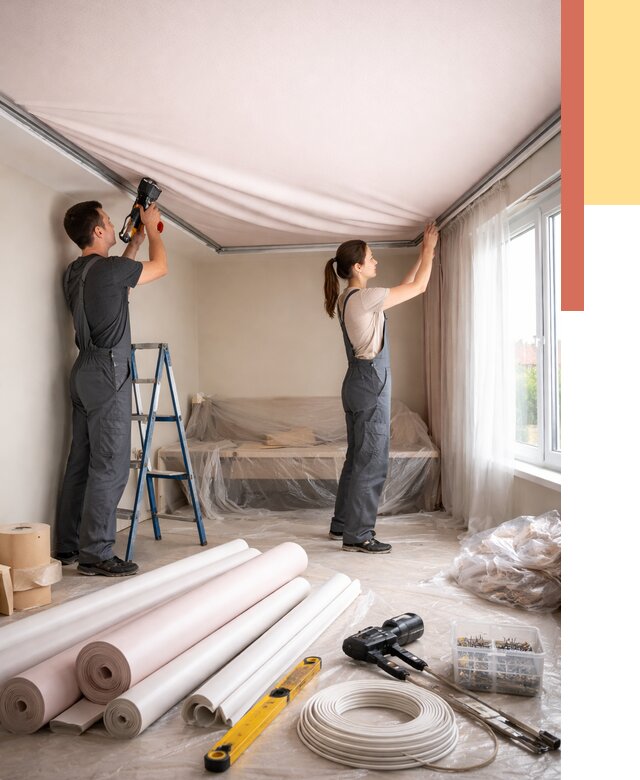 Монтаж цветного натяжного потолка в Наро-Фоминске от 4303 руб/м² — быстро и недорого | ОТДЕЛОЧНИК-Нр-