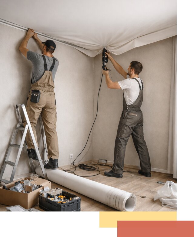 Монтаж цветного натяжного потолка в Наро-Фоминске за один день