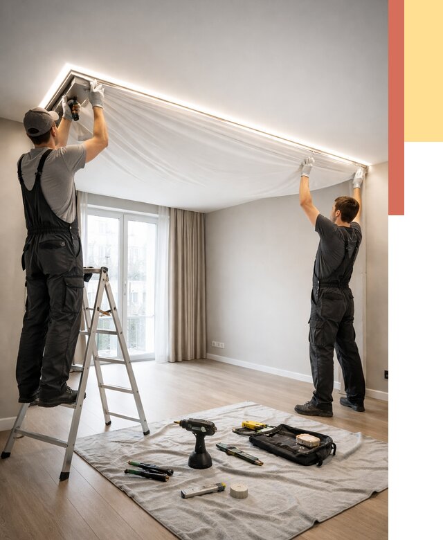 Монтаж парящего натяжного потолка в Наро-Фоминске от 4610 руб. быстро и недорого | ОТДЕЛОЧНИК-Нр-