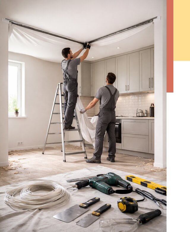 Установка натяжного потолка на кухне в Наро-Фоминске от 2459 руб. | ОТДЕЛОЧНИК-Нр-