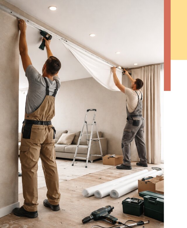 Монтаж натяжного потолка в гостиной в Наро-Фоминске от 563 руб. | ОТДЕЛОЧНИК-Нр-