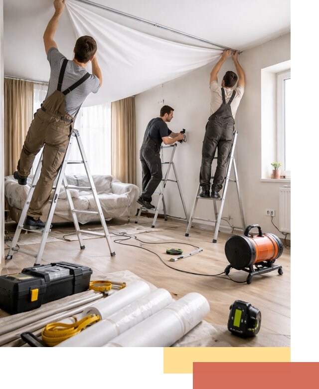 Монтаж натяжного потолка в гостиной в Наро-Фоминске