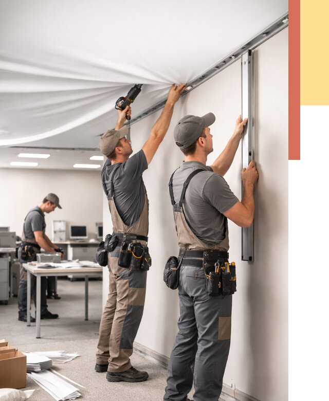 Монтаж натяжного потолка в офисе в Наро-Фоминске от 461 руб/м² — быстро и недорого | ОТДЕЛОЧНИК-Нр-