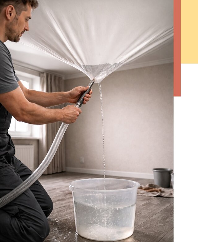 Слив воды с натяжного потолка в Наро-Фоминске от 2561 руб. быстро и недорого | ОТДЕЛОЧНИК-Нр-