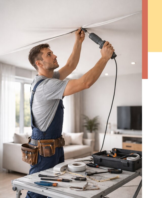 Ремонт натяжных потолков в Наро-Фоминске от 9733 руб. под ключ — ОТДЕЛОЧНИК-Нр-