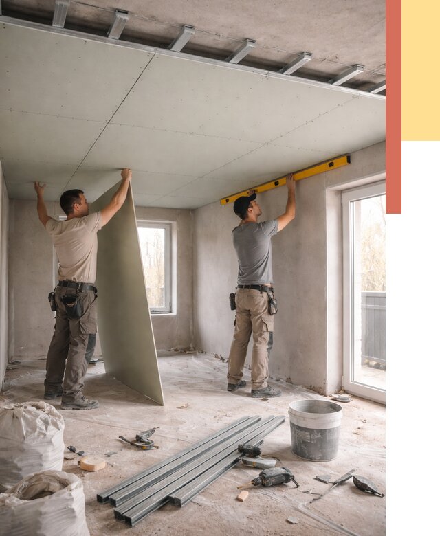 Одноуровневый потолок из гипсокартона в Наро-Фоминске от 768 руб. — монтаж под ключ | ОТДЕЛОЧНИК-Нр-