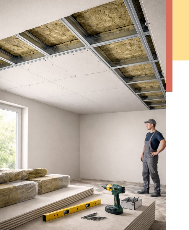 Звукоизоляция потолка ГКЛ в Наро-Фоминске от 973 руб. — монтаж под ключ | ОТДЕЛОЧНИК-Нр-