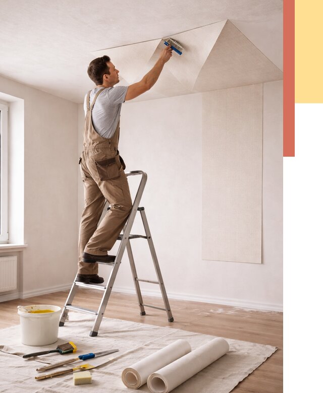 Поклейка обоев на потолок в Наро-Фоминске от 4610 руб. быстро и недорого | ОТДЕЛОЧНИК-Нр-